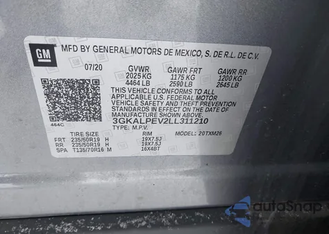 2020 GMC Terrain Fwd Slt из США, поврежденный, VIN 3GKALPEV2LL311210